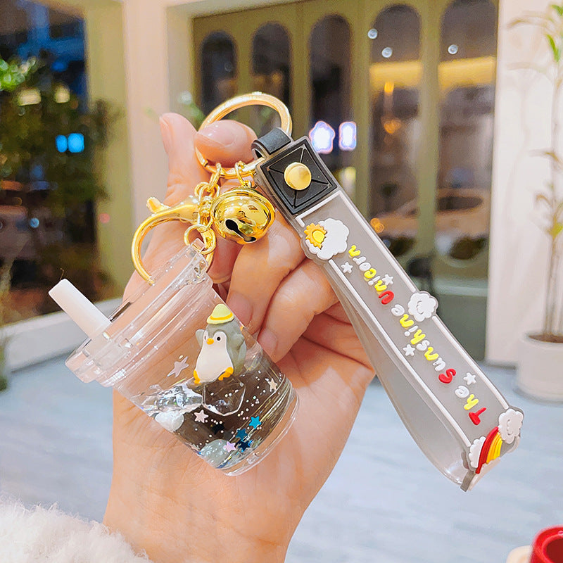 Wholesale Acrylic Quicksand Bottle Penguin Keychain